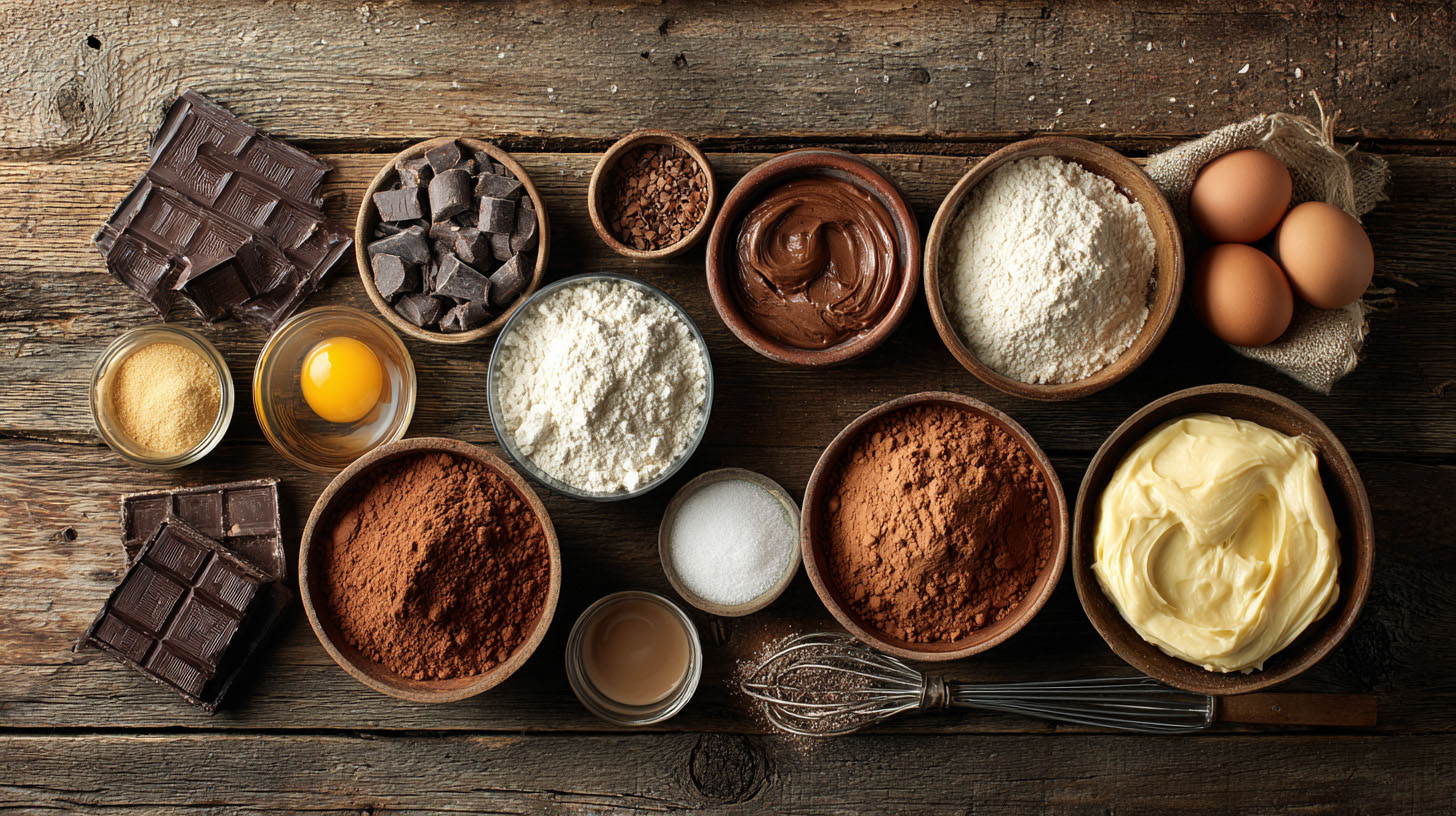 ส่วนผสมคัพเค้กวางเรียงบนโต๊ะไม้สไตล์คาเฟ่